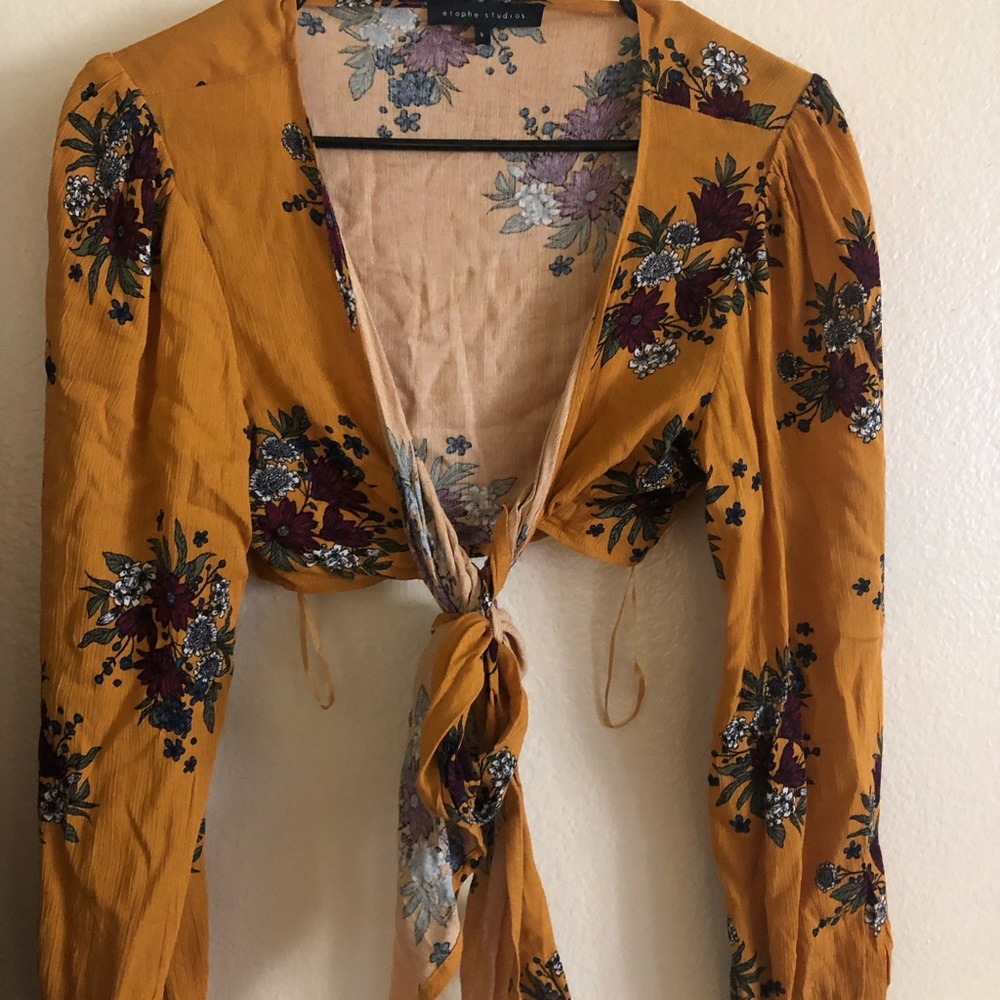 MUSTARD FLORAL WRAP FESTIVAL TOP